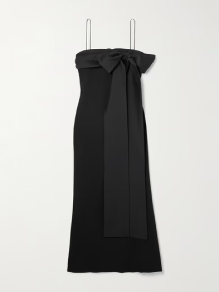 Bernadette Bart Bow-Embellished Taffeta-Trimmed Crepe De Chine Gown